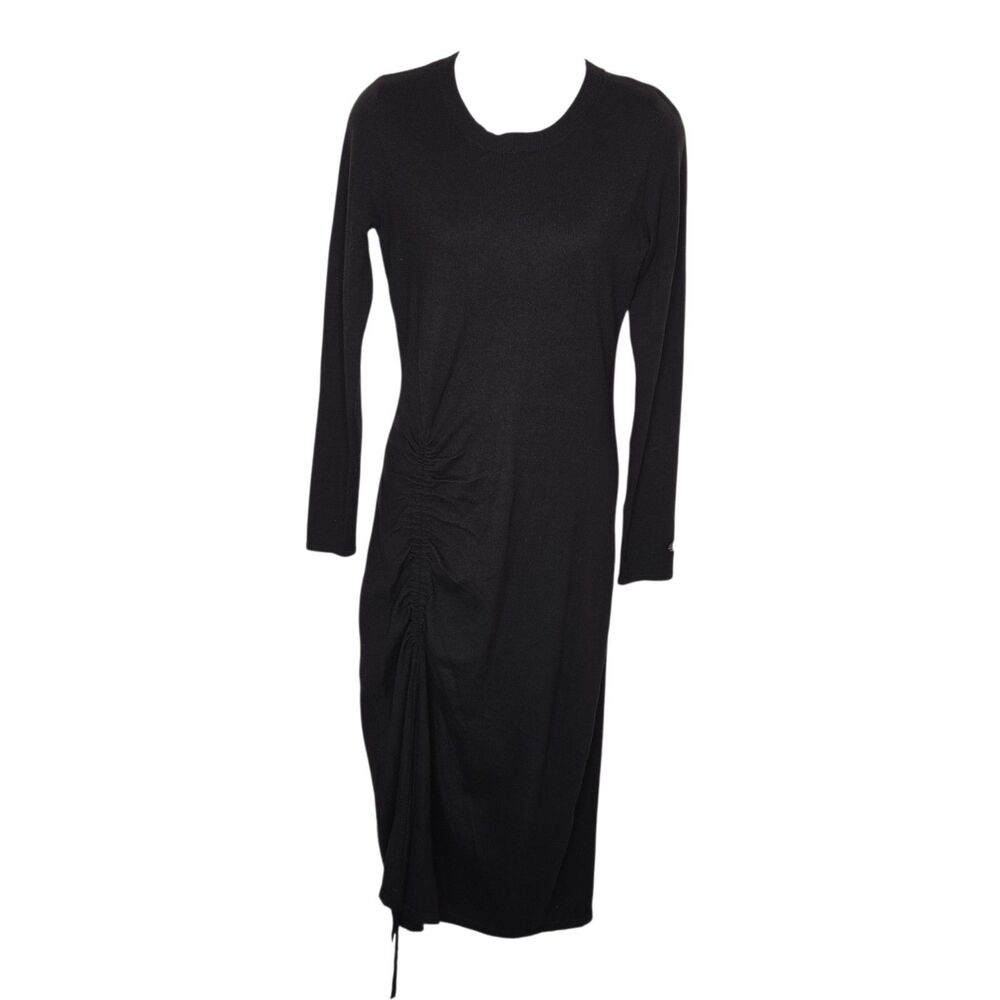 Taylor Black Ribbed Knit Long Sleeve Maxi Dress - Ruched Side - Size Medium